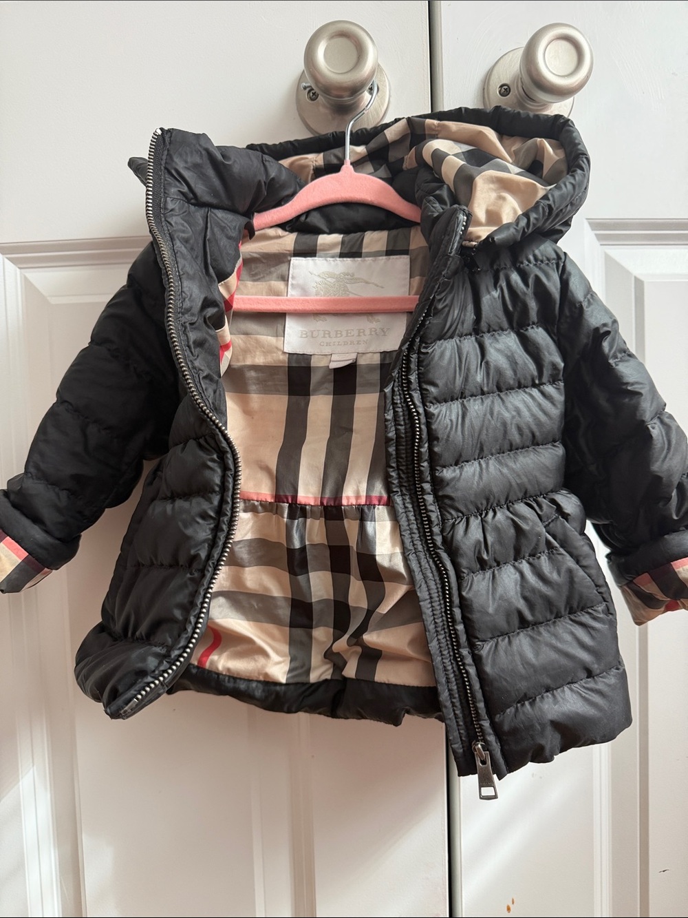 Burberry Black Quilted Coat with Signature Check Lining